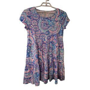 Lilly Pulitzer Geanna dress L  cotton knit pockets Blue Grotto Commotion Ocean